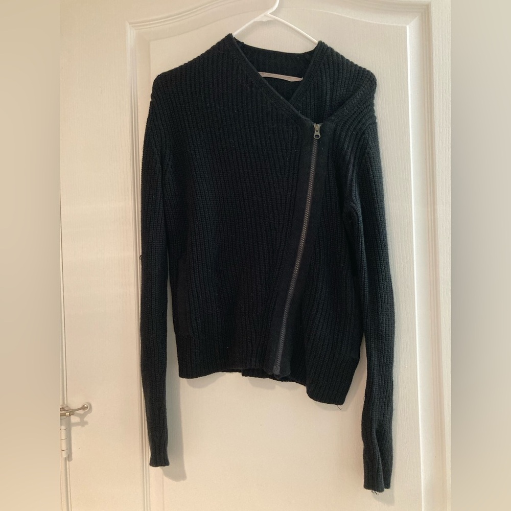 Athleta Black Asymmetrical Zipper Cardigan